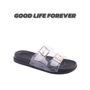 Clear Straps Comfort Soft Slides Adjustable Double Buckle Flat Sandals for Women Swimming Slides Buddy Footwear Girl Walking Transparent Straps Shoe