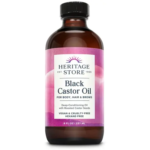 HERITAGE STORE Black Castor Oil - Naturally Pressed, Chemical-Free Beauty Product for Hair Moisturizing Treatment, Natural Haircare, Restoring Dry Hair, Hydrating Skin