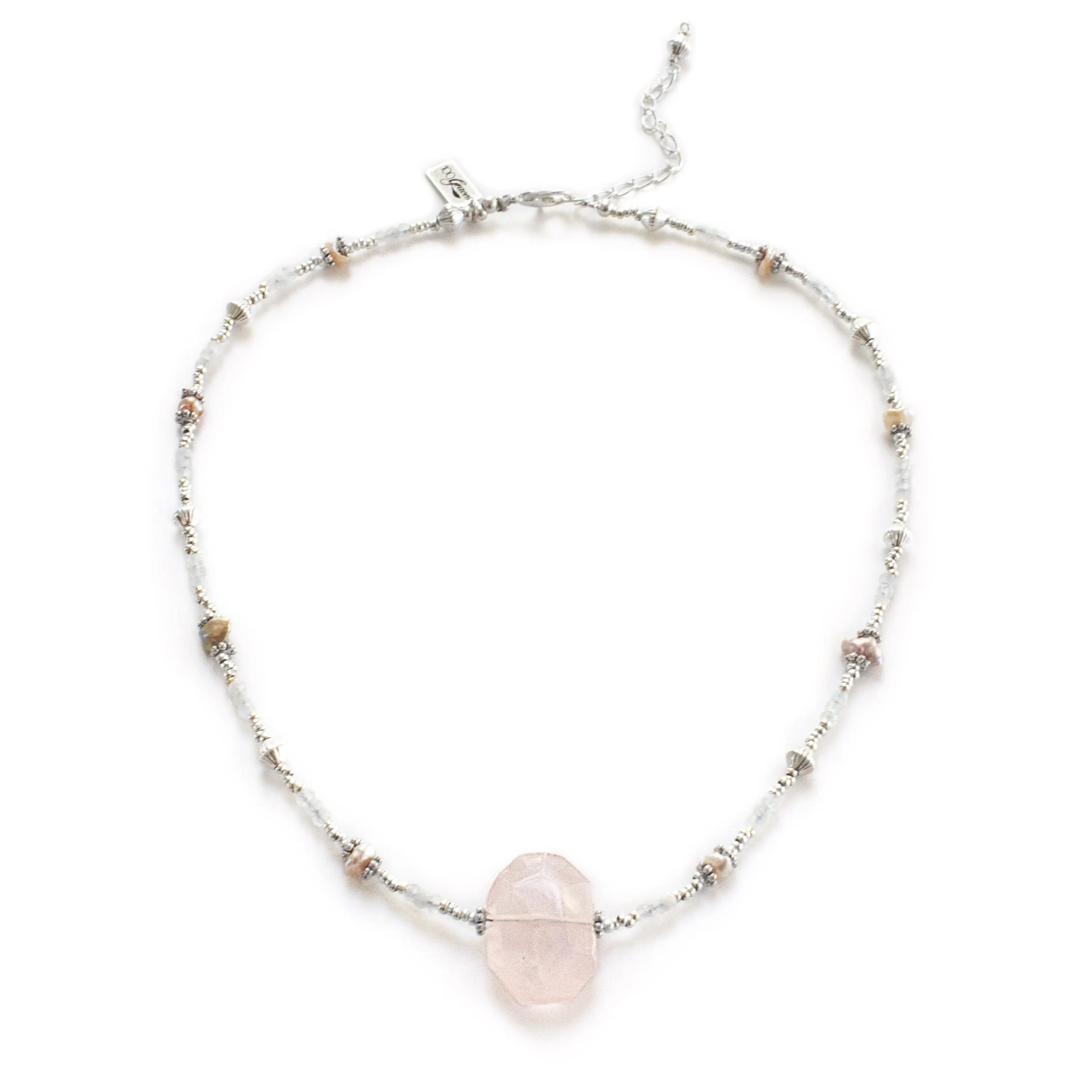Irresistible Necklace; crafted with moonstone, pink chip pearls and rose quartz pendant| rose quartz pendant| moonstone necklace