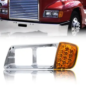 Torque Headlight Bezel Driver Left Side Replacement for 1989-2002 Freightliner FLD semi Trucks with Amber LED Turn Signal Light Assembly DOT SAE Approved 3 Wires LH (TR039-L)