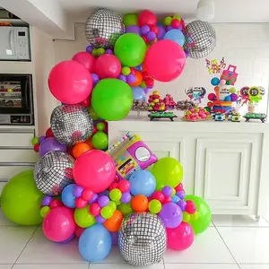 Back To 80S 90S Party Decorations, Rainbow Neon Disco Balloon Garland Arch Kit, Retro Disco Radio Foil Balloon For Retro Birthday Party Decorations Hip Hop Rock Photo Props Backdrop