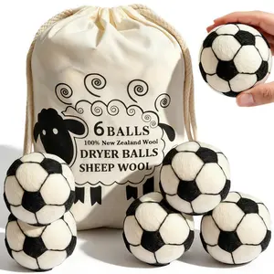 LMMAKE 6Pcs Football-Style Wool Dryer Balls - 100% Handmade Premium New Zealand Wool, Natural Fabric Softener, Eco-Friendly, Hypoallergenic, Reduces Wrinkles, Saves Drying Time, Chemical & Additive-Free