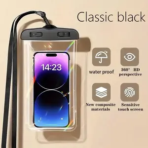 8-inch waterproof phone bag with lanyard, transparent wearable design. Waterproof protective pouch ideal for cycling, beach, swimming, surfing and outdoor travel use.