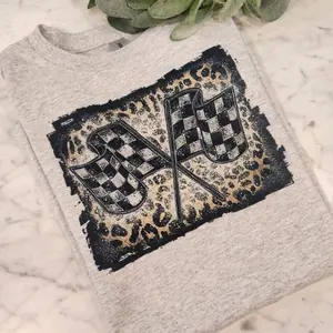 racing shirt checkered flag cheetah print cute popular trending race Short Sleeve Tshirt