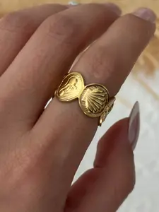 Summer Ocean Theme Stainless Steel Shell Relief Ring, Casual All-Season Jewelry, Plain Design, Not Plated with Precious Metal