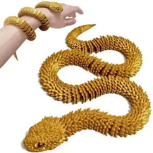 23.6 in 3D Printed Snake 3D Animals Toys Articulated Flexible 3D Snake Figure Adults Fidget Toys Desktop Cute Pet Snake Collectibles Home Office Decor Executive Desk Ornaments (Gold)