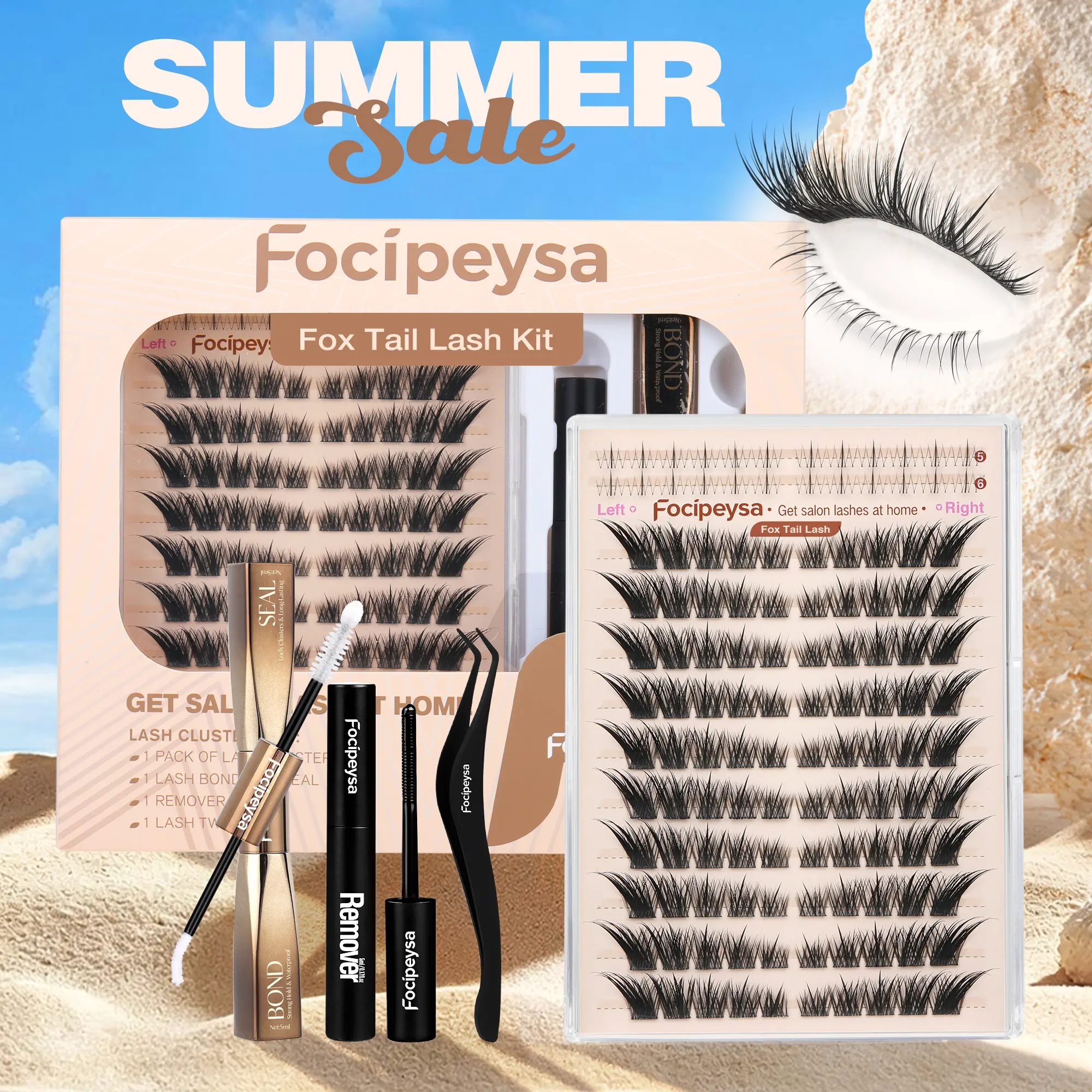 Focipeysa FoxTail Lash | LC Curl Fox Eye Lash Clusters | Ultra-Dense, Waterproof, All-Day Hold | Easy D-Curl DIY for Beginners | Get Flawless Salon Extensions at Home | Suitable for Various Makeup Styles