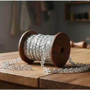 Glitter Sequin Trim Reba RIC Rac Scalloped Edge Braid Sequin Braid Trim for Sewing Craft, Dress, Hat Bag, Costumes（7 Yard, Silver）