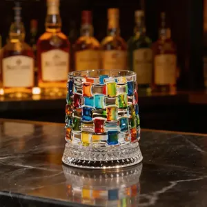 Hand-Painted Embossed Rotatable Whiskey Glass, 360° Spill-Free Rotation Luxury Crystal Tumbler
