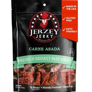 Jerzey Jerky Carne Asada Brisket Jerky 2.5oz – High Protein, Gluten Free and Healthy Beef Snacks with Rich, Authentic Flavor