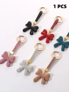 Mother's Day Gift Rhinestone Bow Keychain, Valentine's Day Luxury Casual Accessory, Unisex Backpack Charm, Car Key Holder, Bag Pendant, Keychain For Bags