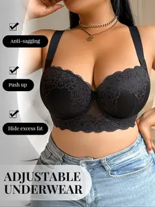 2PC Plus Size Bras for Women Bra Supportive Underwire Bra Full Coverage Bra Push Up Lingerie Anti Sagging Bra Comfort Sexy Bra Simple Elegant Everyday Bra Halloween Clothes Sports Bras for women
