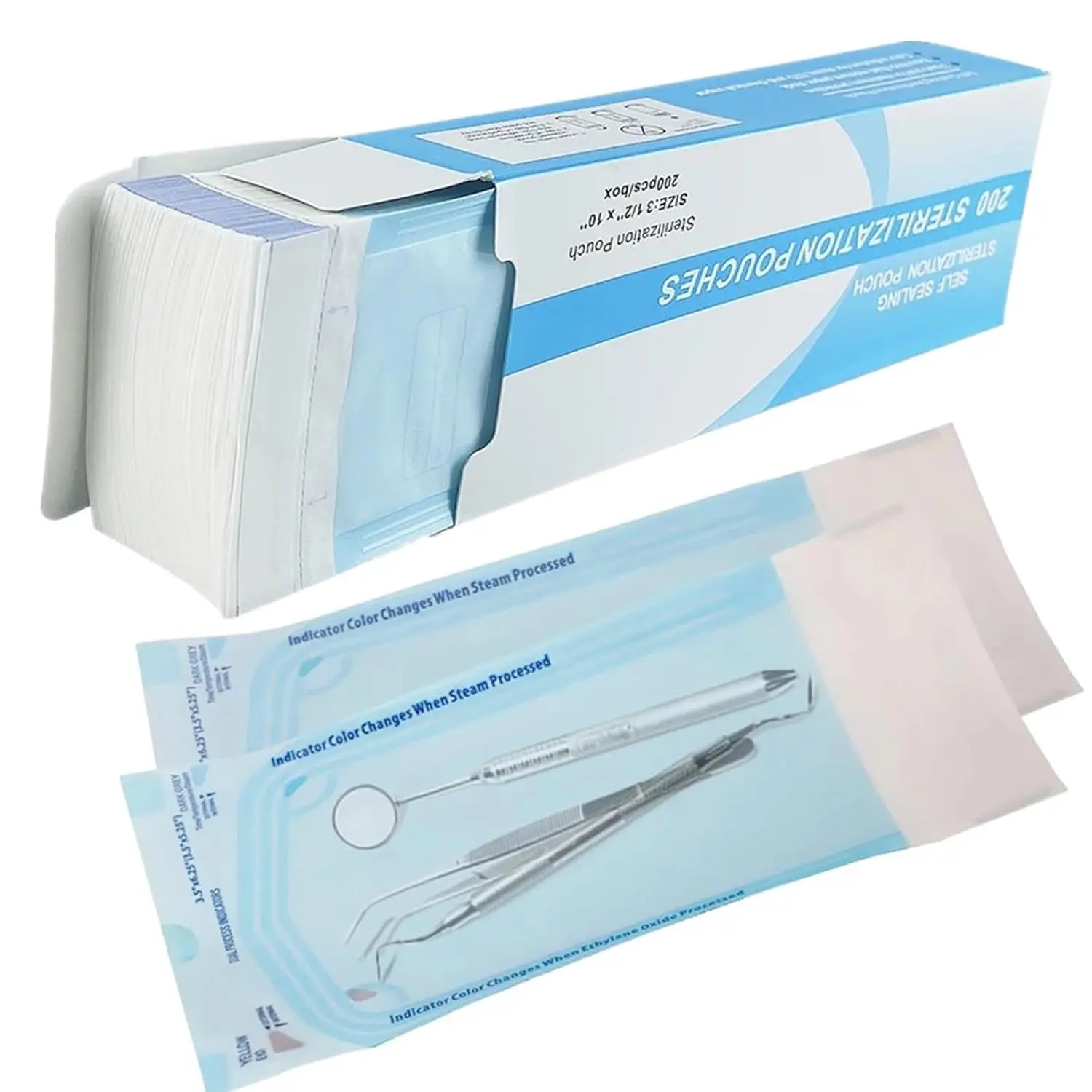 200PCS Self Sealing Sterilization Pouch Bags Autoclave Sterilizer Bags Pouch for Nail Tools Grade Paper Disposable Dental Tattoo Accessories Tool Storage Bag (3.5" x 10")