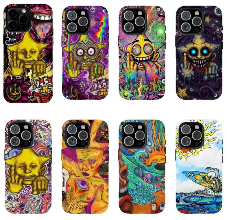 Bold Colorful Skull & Wave Japanese Woodblock Tattoo Flash Custom Cellphone Casing - Heavy-Duty Shockproof Resistance Protector Phone Accessory, Fan Gift For iPhone 17,16,15,14,13,12,11 Pro Max Plus