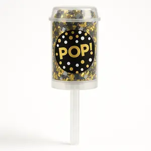 "Pop!" Metallic Confetti Poppers - Black, Gold & Silver, 2-Pack