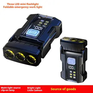 light with sound emergency light charging electromagnetic suction red blue warning strong light   multifunctional LED clip cap light flashlight keychain mini