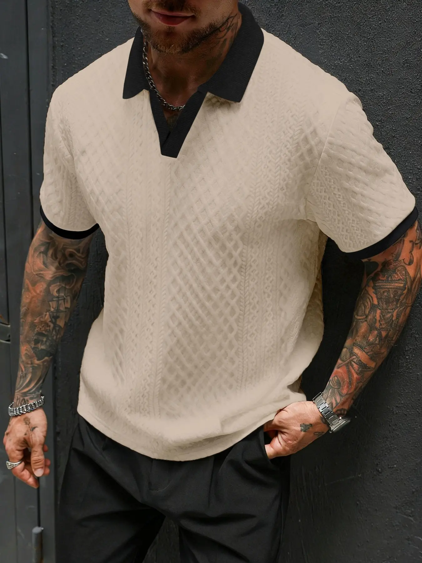 Men's Textured Polo Shirt, Short Sleeve, Summer Luxury, Classic, Breathable Comfort, Business Casual, Collared Polo Shirts, Slim Fit, Summer Polos