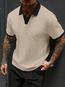 Men's Textured Polo Shirt, Short Sleeve, Summer Luxury, Breathable Comfort, Business Casual, Collared T-Shirt, Slim Fit