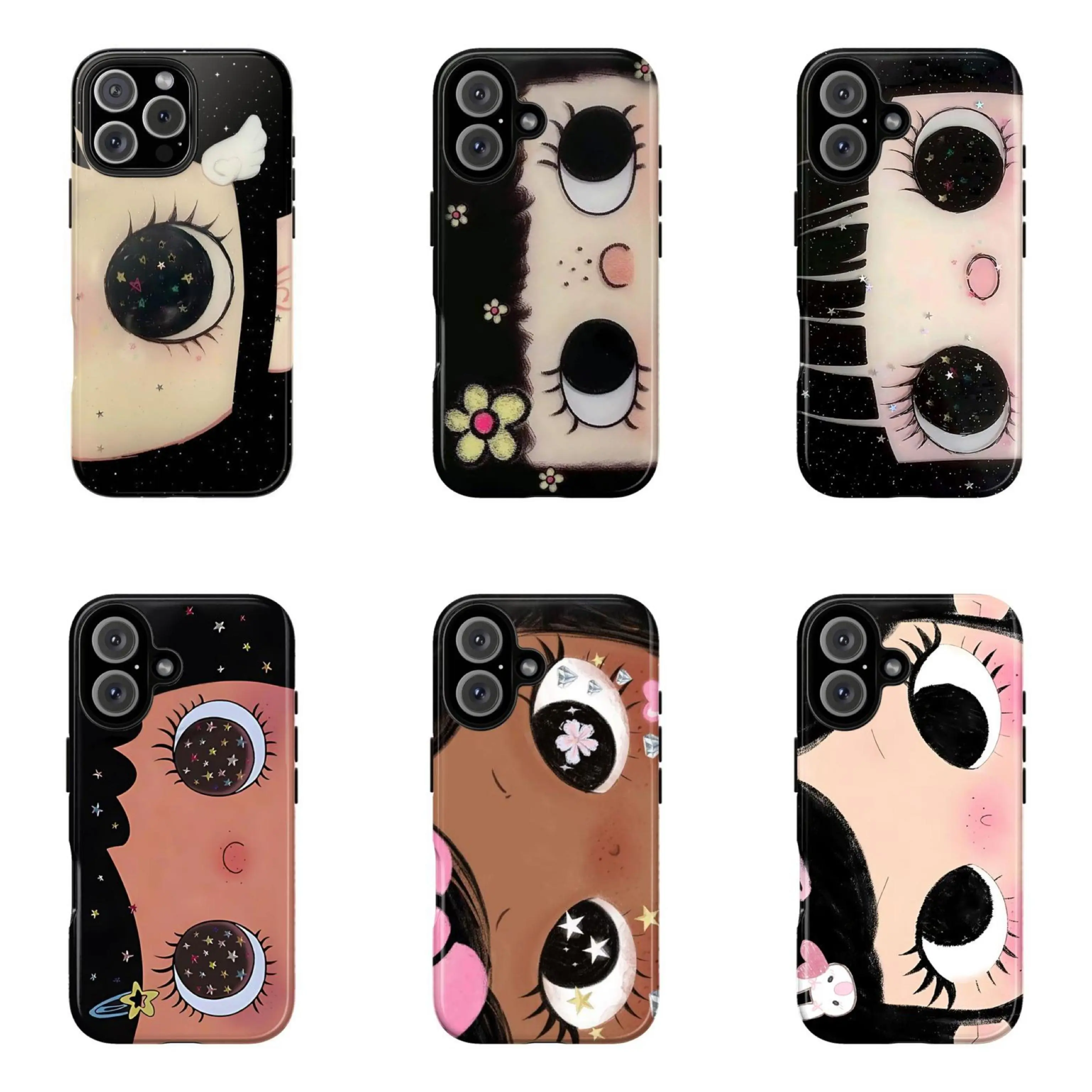 Dreamy INS Glittering Big Eyes Comic Girl Cellphone Case - Shockproof Protection Shell, Phone Accessories for iPhone 17 Pro Max,16,15,14,13,12,11 & Samsung S26,S25,S24,S23,S22, Teenage Girls Gifts Accessory