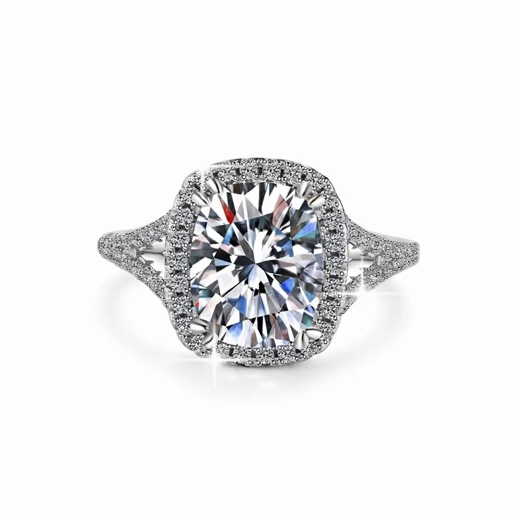 (Cushion Cut 4CT）925 Sterling Silver Synthetic Moissanite Ring