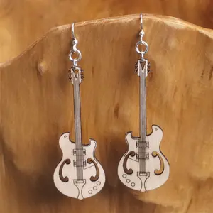 Laser-Cut Wood Guitar Earrings