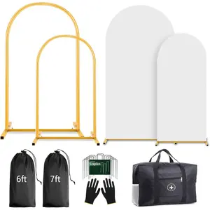 Arch Backdrop Stand and Cover Set (7.2ft,6ft) Birthday Wedding Bridal Baby Shower Event Gender Reveal (White, 7.2Ft+6Ft)