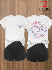 2-Piece Women's Casual T-Shirt and Bottoms Set, Summer Fashion Halloween Skeleton Graphic Print Knit Tshirt, Loose-Fitting Short Sleeve Top for Everyday Wear, Womenswear Clothes
