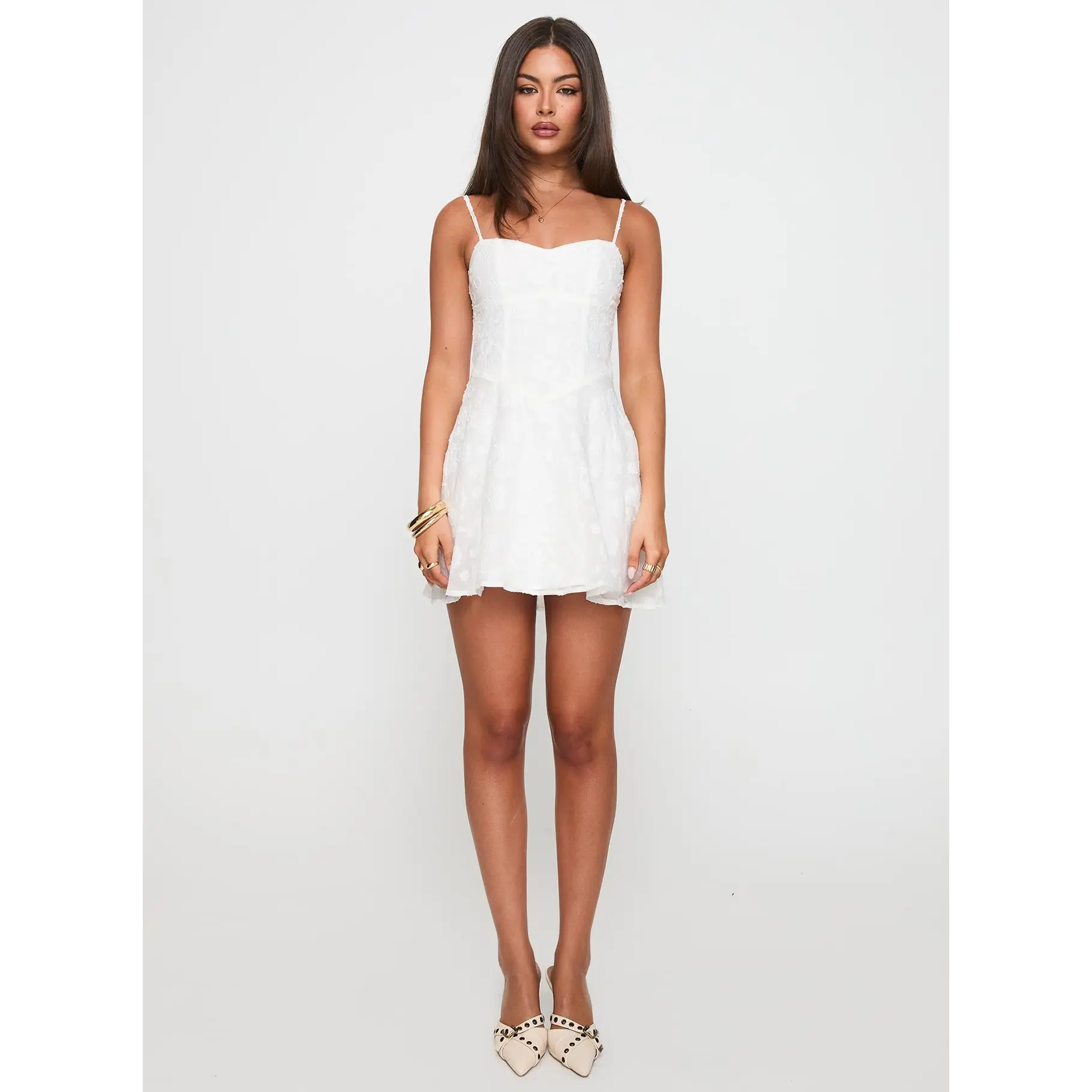 knee length dresses for ladies Princess Polly Women's Pacie Broderie Cotton Minidress - White main image 1