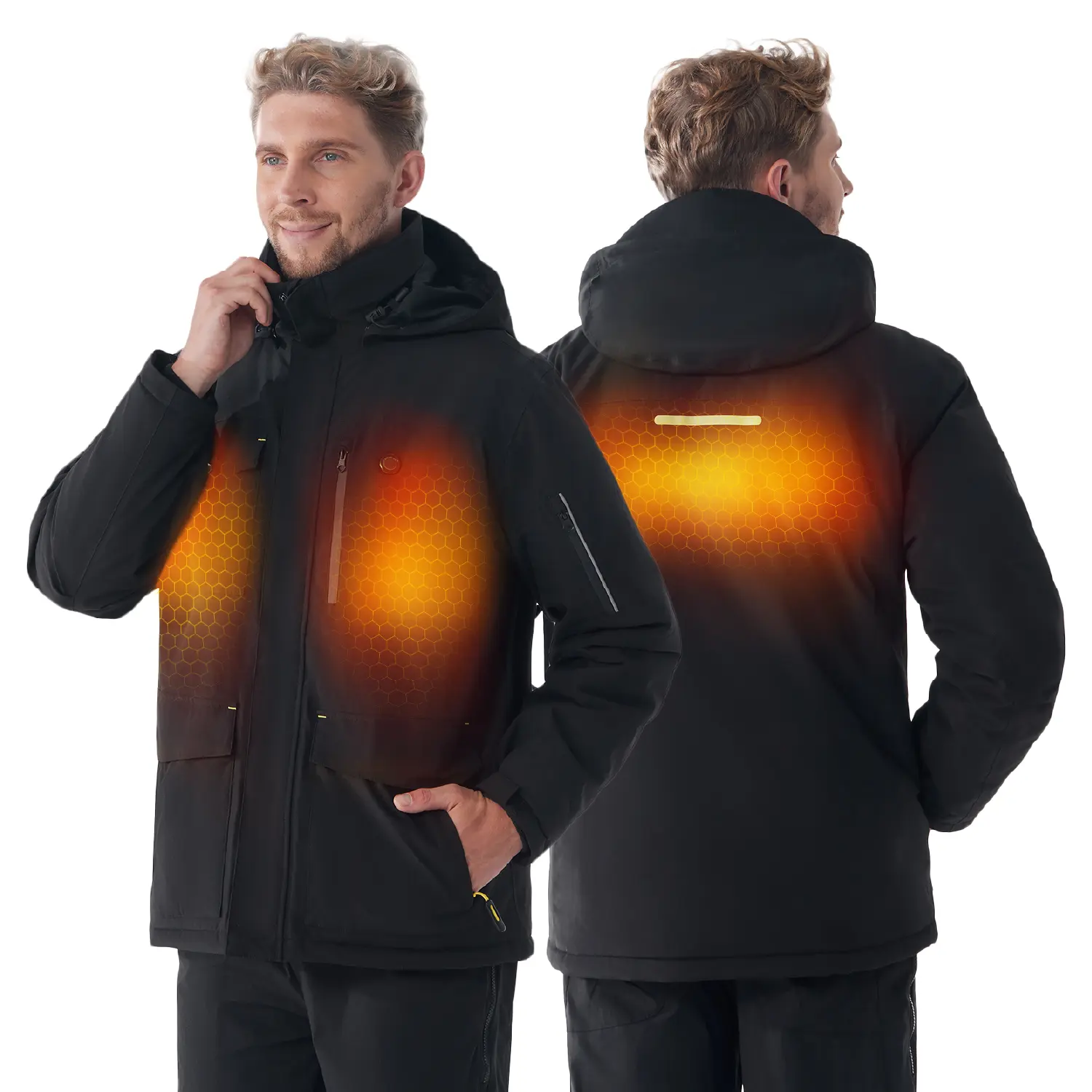 InoKraft Men's Turbo Nano Heat Tech Heated Jacket with Battery Pack Slim Fit Heated Coat with Detachable Hood Charger Cable Included