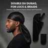 Men's Navy Blue Plain Double Satin Durag for locs and braids - Unisex Fashion Accessory Headscarf, Quadruple Stitch Seams, Extra-Long Tail, Soft Satin, Comfortable and Secure Tying, Snug Hold, 360/540/720 Waves Support, One Size Fits Most Hair Protector