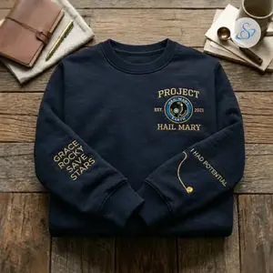 Project Hail Mary Embroidered Sweatshirt, Sci-Fi Bookish Crewneck for Women Men, Cozy Space Reader Gift, Minimalist Nerdy Pullover, Amaze Quote Fan Top