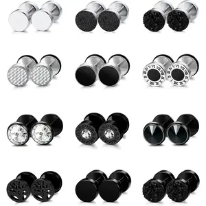 FUNRUN 12 Pairs 18 G Fake Gauge Earrings for Men Women Stainless Steel Stud Earrings Faux Gauges Earrings Fake Ear Plugs Gauges Tunnel JEWELRY