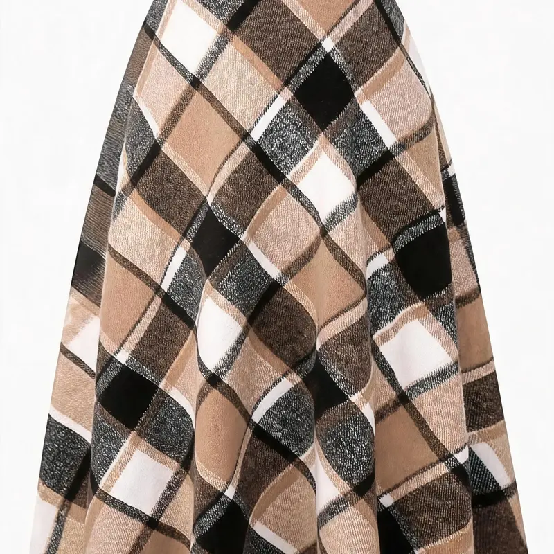 IDEALSANXUN Women's Vintage Elegant Wool Blend Plaid Skirt - High-Waist Elastic Waist, Long Flared, Pleated Tartan, Side Zipper, Fully Lined, Casual, Pockets, Clothes for Women