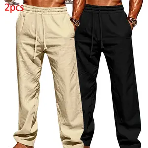 Men’s solid-color versatile drawstring casual pants, loose breathable summer beach pants with pockets for vacations, comfortable cotton-linen fabric, cool and comfortable, #SummerWins, #fathersdaygift