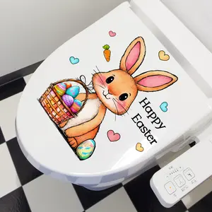 A (20*30cm) English toilet sticker featuring an Easter bunny egg basket, a decorative sticker for bathroom and toilet holiday backgrounds, Bathroom Decorations, M16079