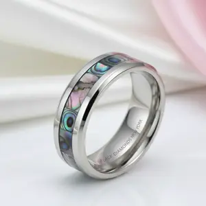 Beveled Abalone Shell Men's Titanium Wedding Band