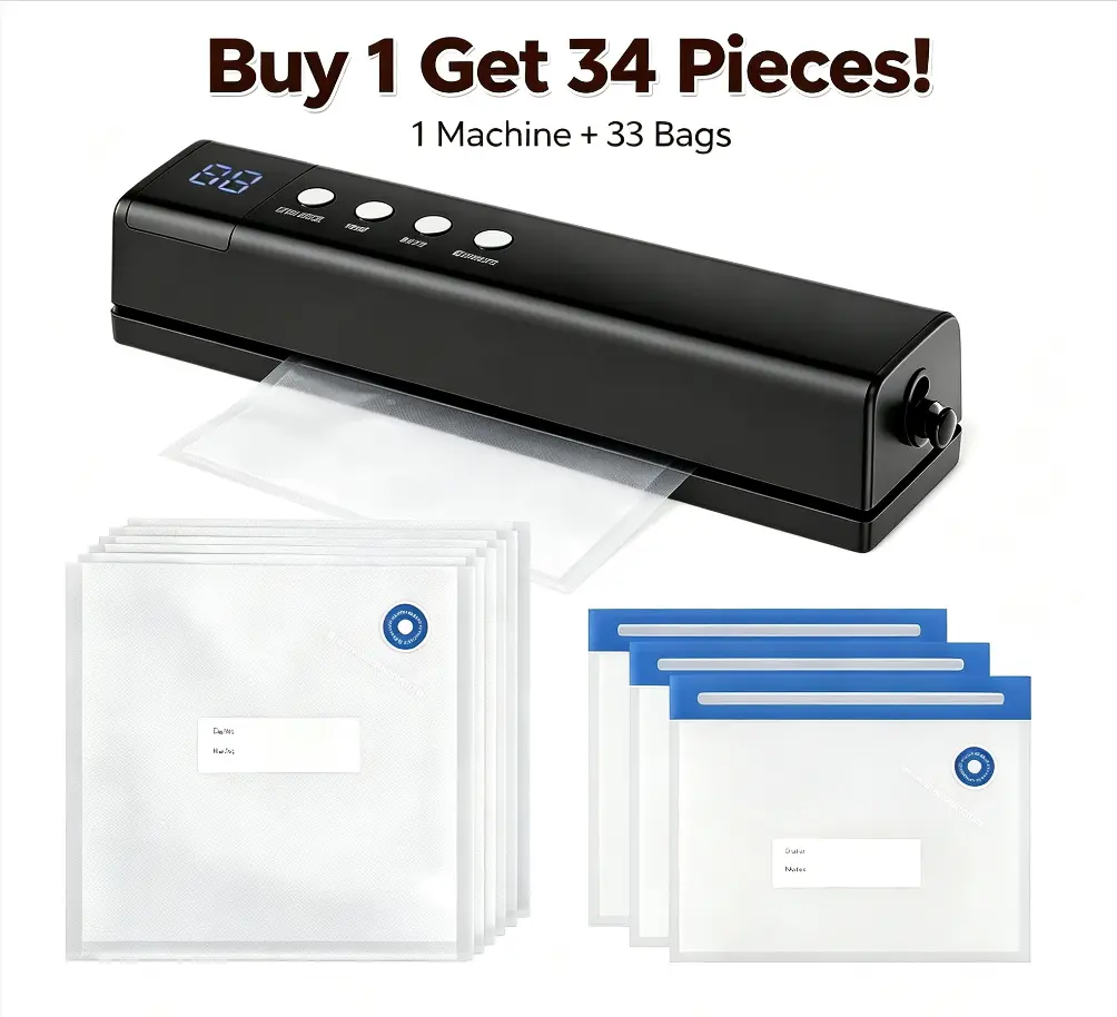 【Comes with 33 Free Vacuum Sealer Bags】Vacuum Sealer for Food (Vacuum Sealer Machine + 33 Reusable Vacuum Bags) Powerful Handheld Vacuum Sealer Machine, Seal Meal Saver, Portable Food Sealer,kitchen appliances