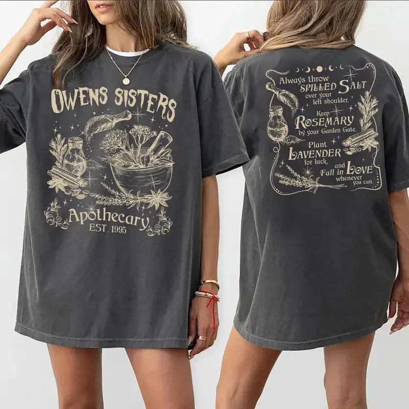 Vintage Owens Sisters Apothecary 2-Sided Shirt, Practical Magic Graphic Tee, Rosemary Lavender Salt Spell Unisex T-Shirt