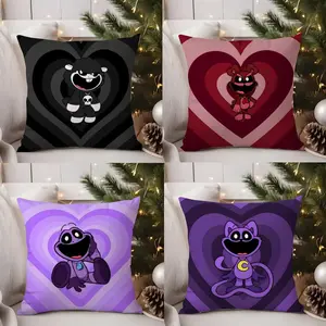 Smiling C-Catnap Heart Cushion Cover Soft Short Plush Fabric Double-Sided Print Organic Breathable Sofa Pillow Case, Home Machine Washable in Warm Winter Perfect for Home Decor Warm Winter Home Child Gift