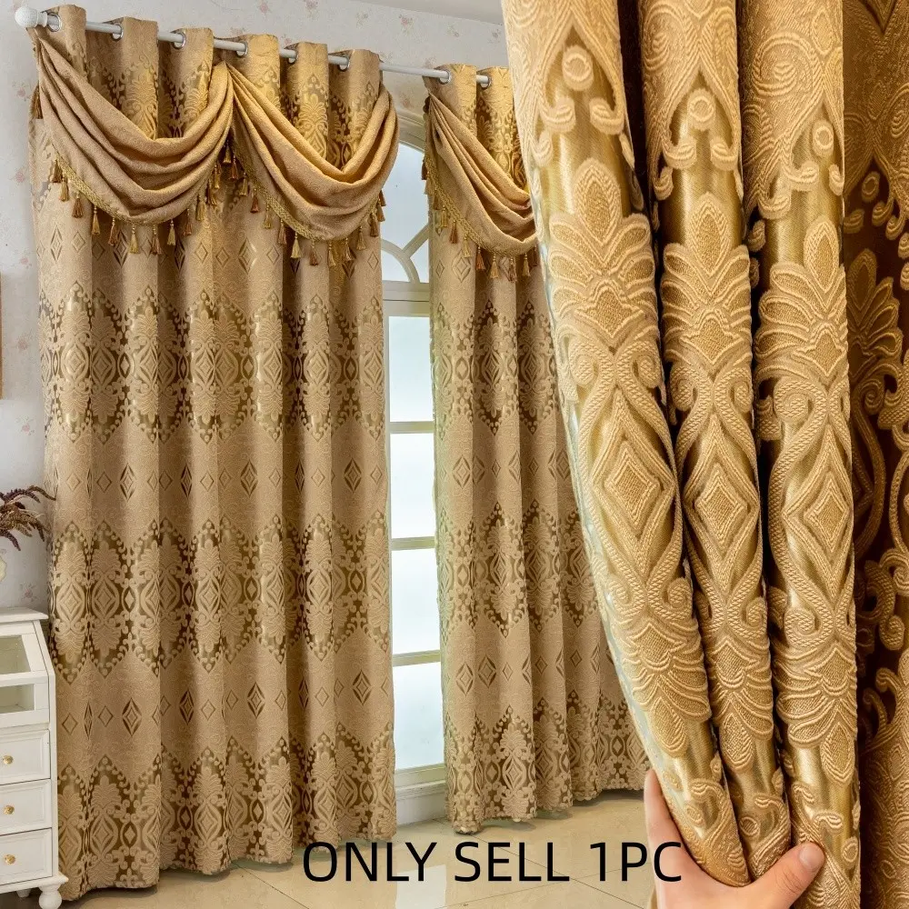 1pc New Classical Style Double Layer Curtains, Wave Header Design, Heavy Embroidery, Ideal for Luxurious Master Bedroom, Wedding Room, Window Drapes, Room Decor Curtain, Embroidered Curtain, Home Decorative Curtain