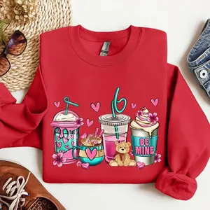Valentine's Coffee Lover, Pink, Sweatshirt, Valentine's Day, Crew Neck, Women's, Crewneck, Valentine's Day, Love, Heart, Cupid
