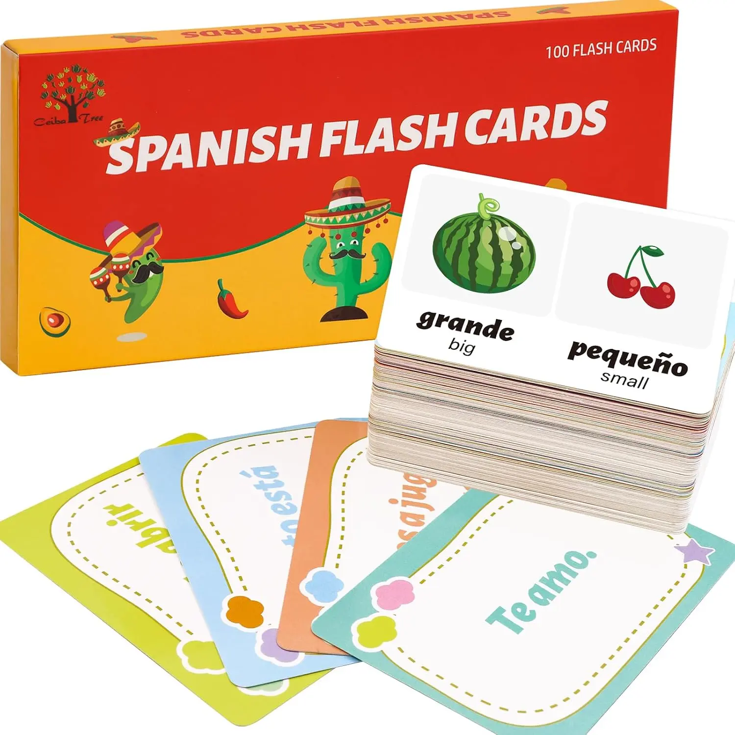 Spanish Flash Cards 100 English to Spanish Bilingual Flashcards | Verb Conjugation, Phrases, Adjectives, Colors, Educational Learn Español, Adult, Beginners, Toddlers, Grade School, Classroom