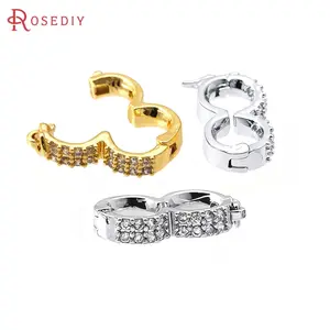 4PCS 18K Gold Color Brass and Zircon Pendants Connector Charms Snap Clip Clasps  Diy Jewelry Accessories Making