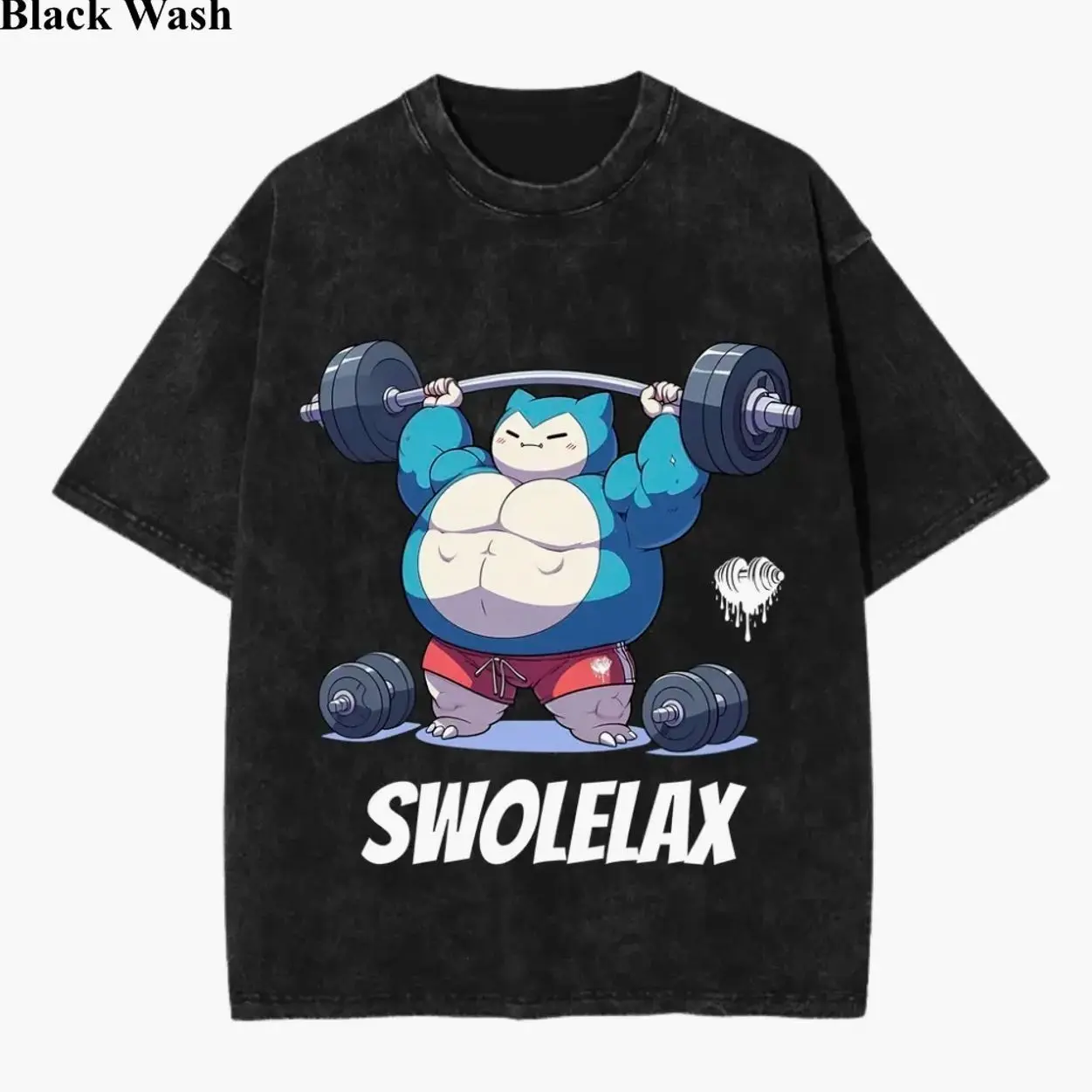 Vintage Swolelax Wash Tee, Swolelax Gym Graphic Tees, Pocket Monster T-Shirt, Unisex Anime Shirt, PKM Gift, Gym Workout Shirt, Menswear Womenswear Streetwear Top Fit Oversize