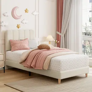 Crystal Diamond Tufted Platform Bed Frame for Girls/Kids - Pink Soft Upholstered Headboard, Strong Wooden Slats, Noise-Free, No Box Spring Required