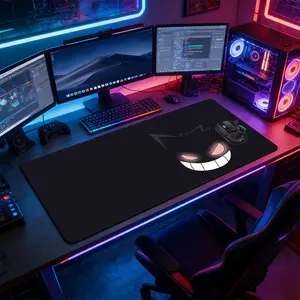 Minimalist Ghost Type Pokemon Gengar Large Extended Gaming Mouse Pad, Non-Slip Rubber Base Stitched Lock Edge Desk Mat, Dark Minimalist Anime Art Design, Durable Computer Accessory for Home Office & Gaming Setup, Perfect Gift for Gamers & Pokemon Fans