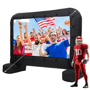 14 ft Inflatable Projector Screen, Outdoor Movie Screen Support With Quiet Air Blower and Storage Bag Support Front and Rear Projection Perfect for Outdoor, Home Theater, Movie Night, Party