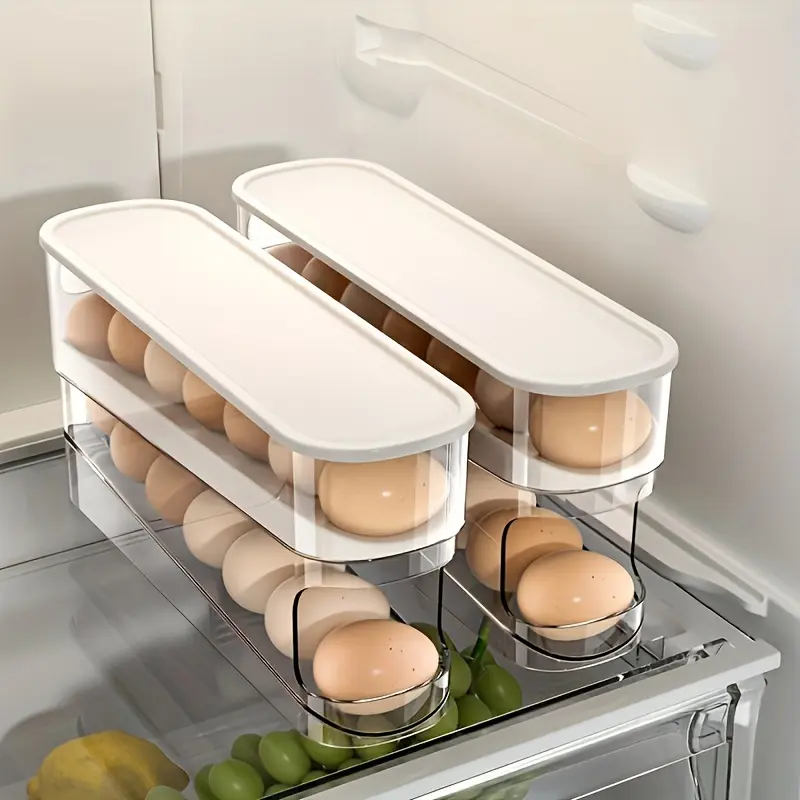 Double Layer Stackable Egg Tray, Rolling Egg Dispenser, Automatic Realigning, Transparent Plastic Storage Container, Refrigerator Organizer, Fridge Storage Organizer, 24 Eggs