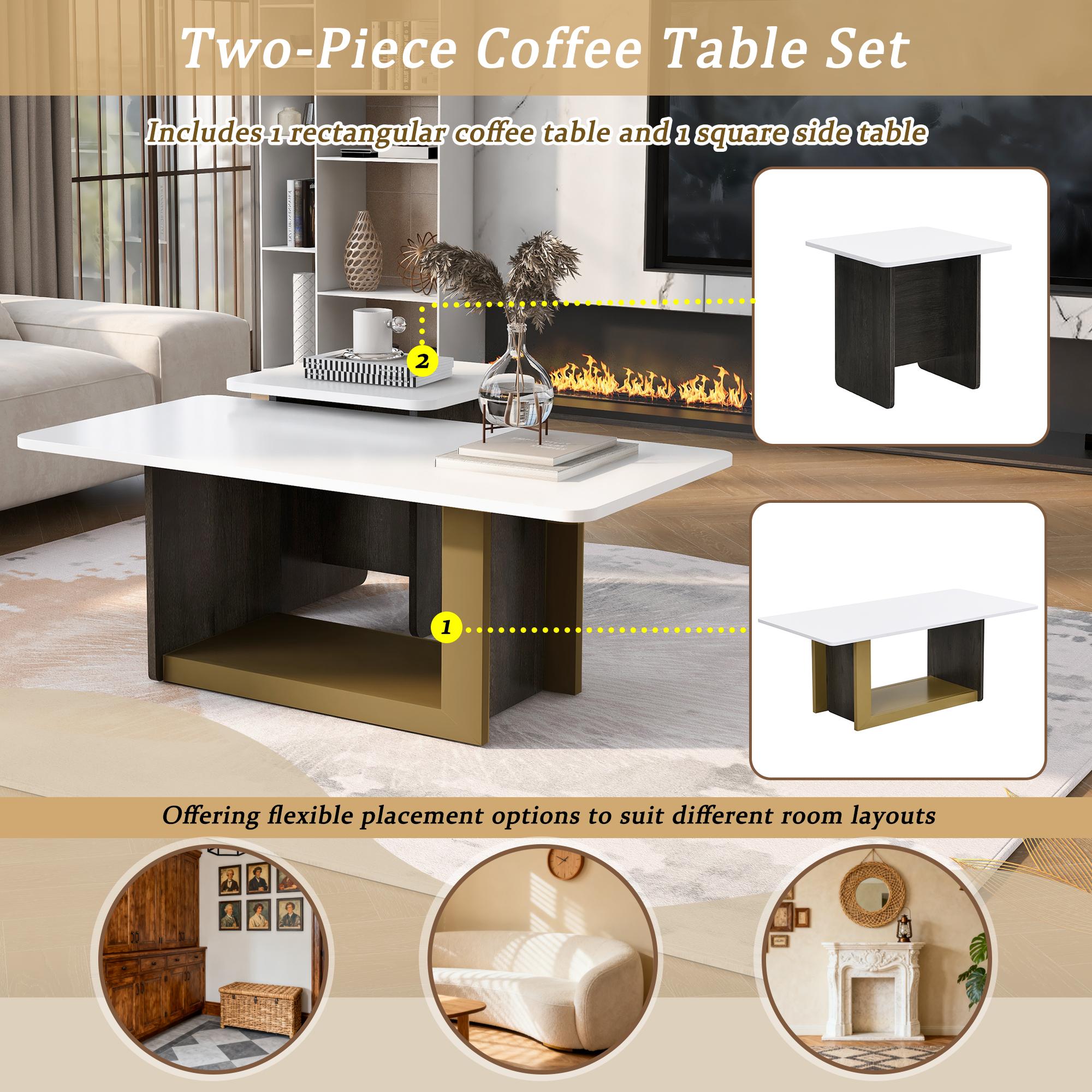 Modern Light Luxury Coffee Table Set of 2, Small Square Coffee End Table with Spacious Top, Center Table for Living Room Modern Light Luxury Coffee Table Set of 2, Small Square Coffee End Table with Spacious Top, Center Table for Living Room