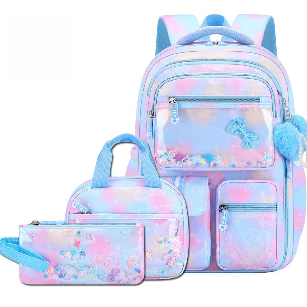 Cute 3pcs Backpack Set, Pink Purple Butterfly School Bag, Pencil Case, Lunch Bag, Casual Outdoor Bag Set